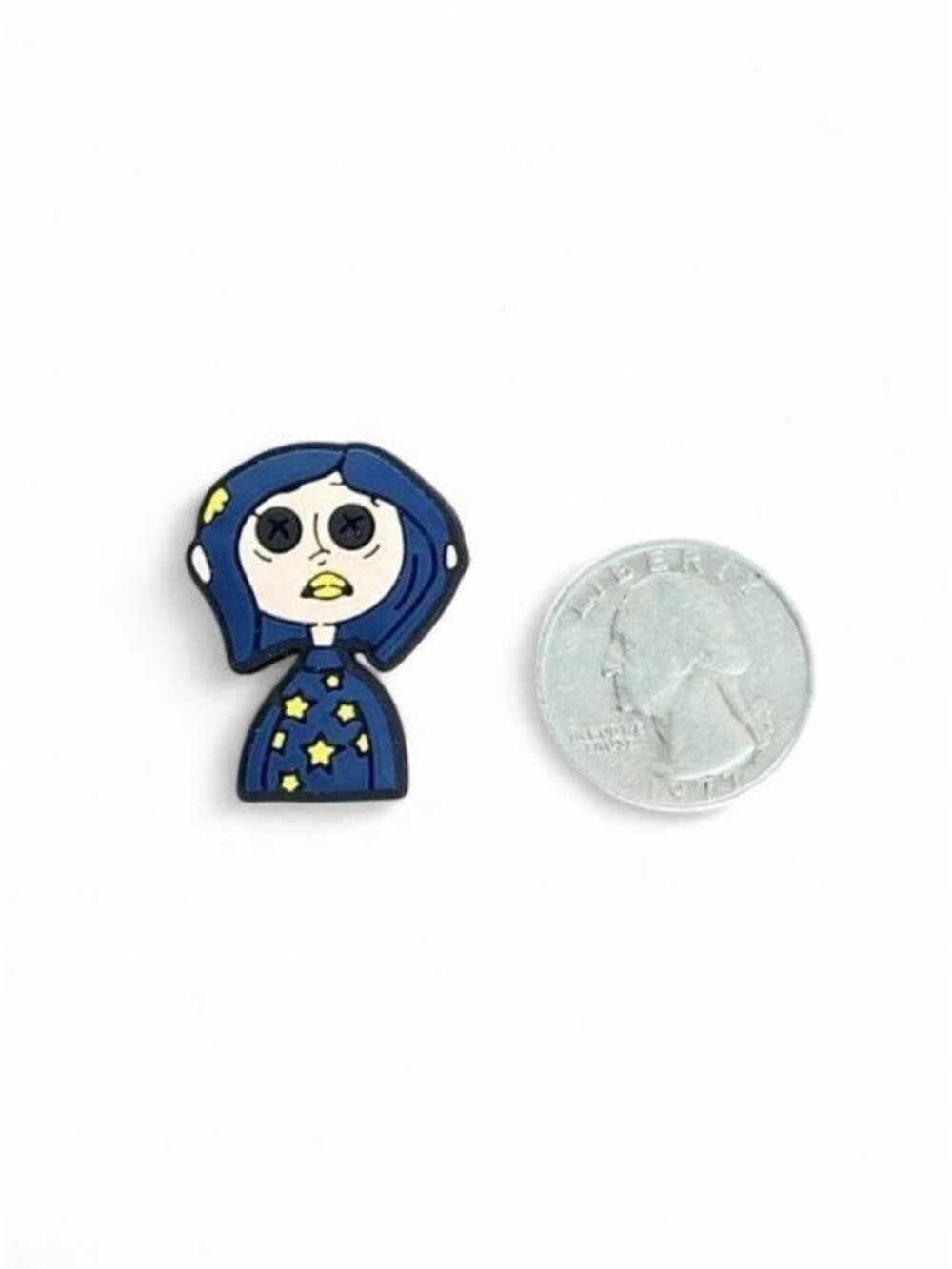 Coraline PVC Croc Charm Blue Hair Button Eyes Shoe Charm Movie Cartoon Clog